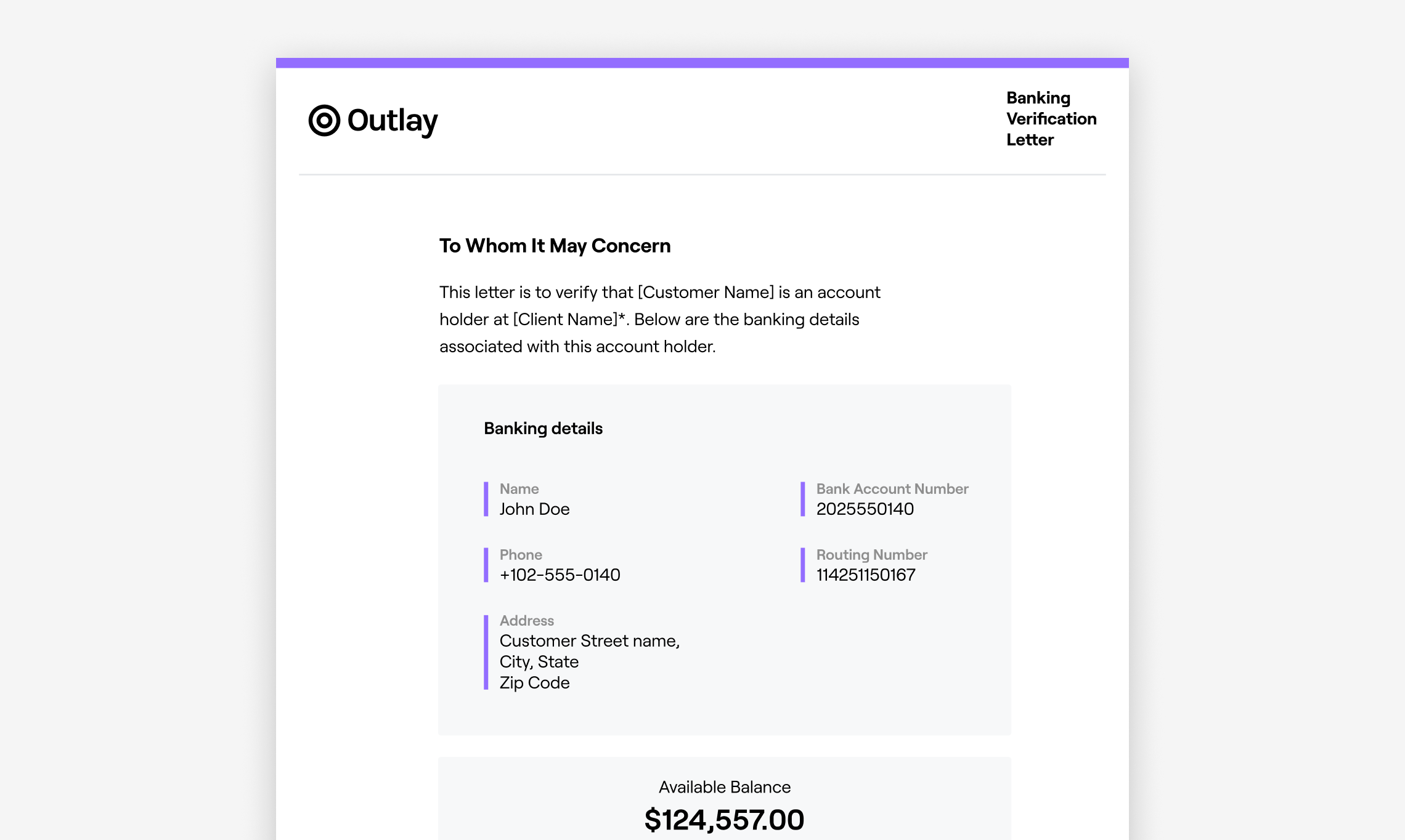 Bank Verification Letter Example